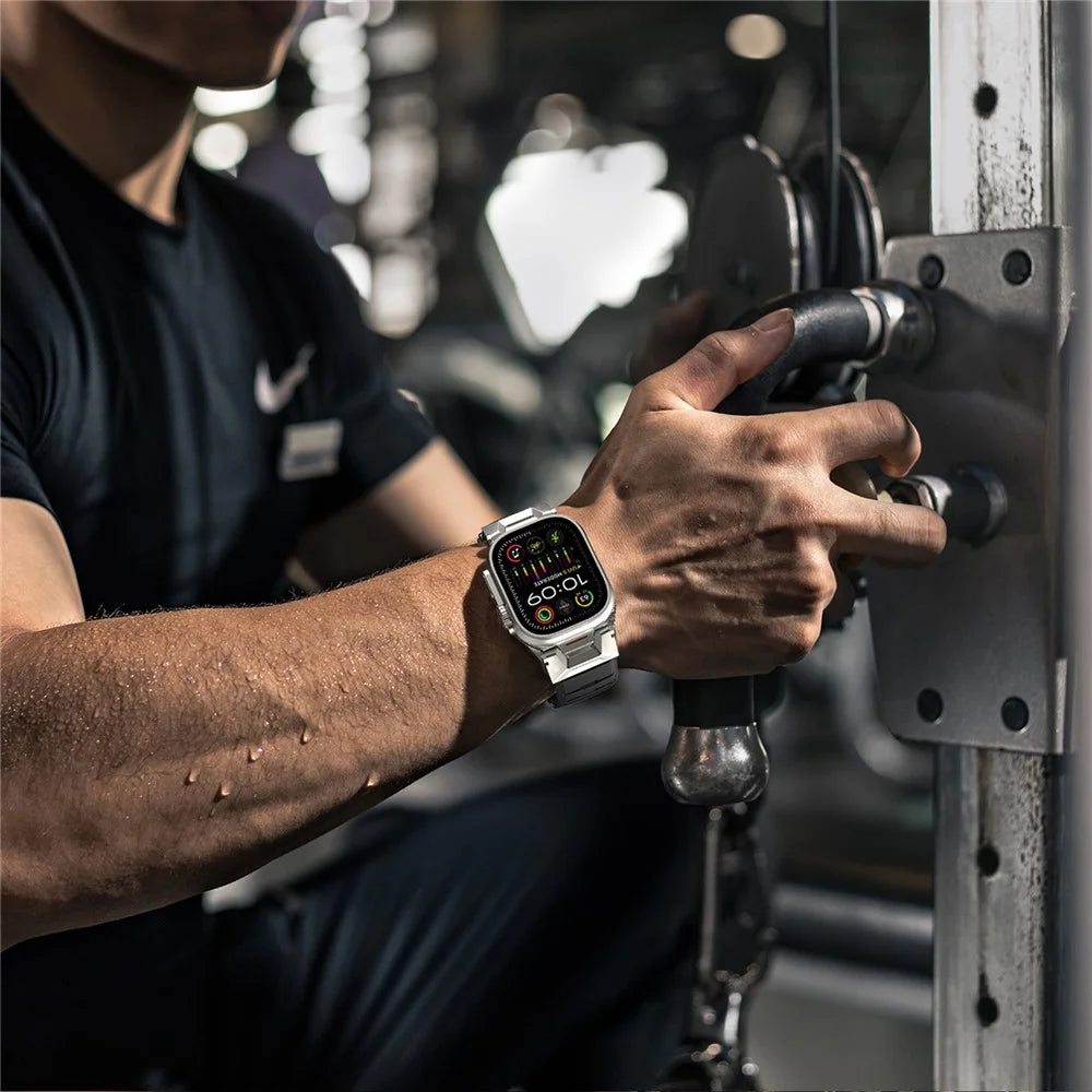 AHASTYLE WE30 Fluororubber Band for Apple Watch Ultra 3 2 1 49mm / Series 11 10 46mm / 9 8 7 45mm / SE3 SE2 SE 6 5 4 44mm / 3 2 1 42mm Breathable Rugged Replacement Strap - Black - 7