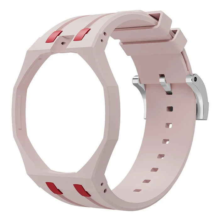 For Swatch Royal Pop Strap Dual Color Ceramic Case with Integrated Silicone Watch Band - Pink Ceramic / 12 O'clock Direction - 3