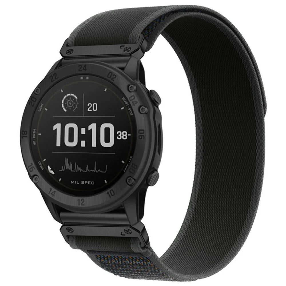 Nylon Watch Band for Garmin Fenix 8 Pro AMOLED 47mm / quatix 8 47mm / Tactix 8 47mm , 22mm Loop Magic Tape Fastener Elastic Strap - Black - 2