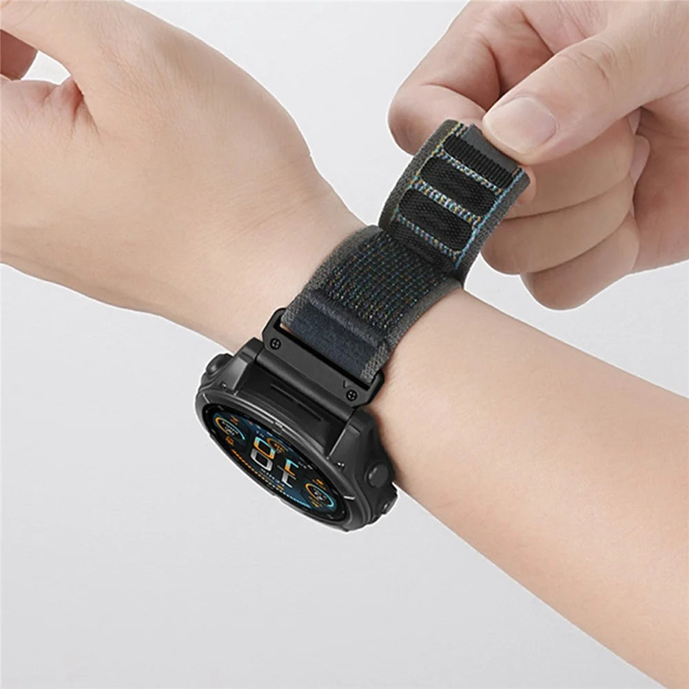 Nylon Watch Band for Garmin Fenix 8 Pro AMOLED 47mm / quatix 8 47mm / Tactix 8 47mm , 22mm Loop Magic Tape Fastener Elastic Strap - Black - 4