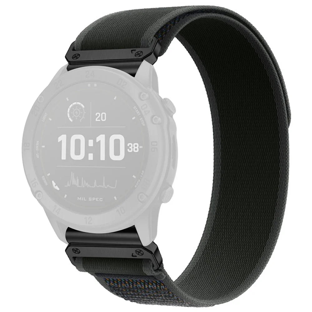 Nylon Watch Band for Garmin Instinct E 40mm / Fenix 8 AMOLED 43mm / Descent MK3 , 20mm Loop Magic Tape Fastener Elastic Strap - Black - 1