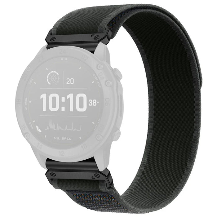 Nylon Watch Band for Garmin Instinct E 40mm / Fenix 8 AMOLED 43mm / Descent MK3 , 20mm Loop Magic Tape Fastener Elastic Strap - Black - 1