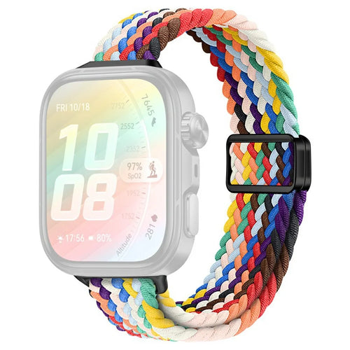 Braided Nylon Strap For Huawei Watch Fit 5 / Fit 5 Pro / Fit 4 / Fit 4 Pro /  Fit 3 , Magnetic Buckle Woven Loop Replacement Wristband - Official Rainbow - 1