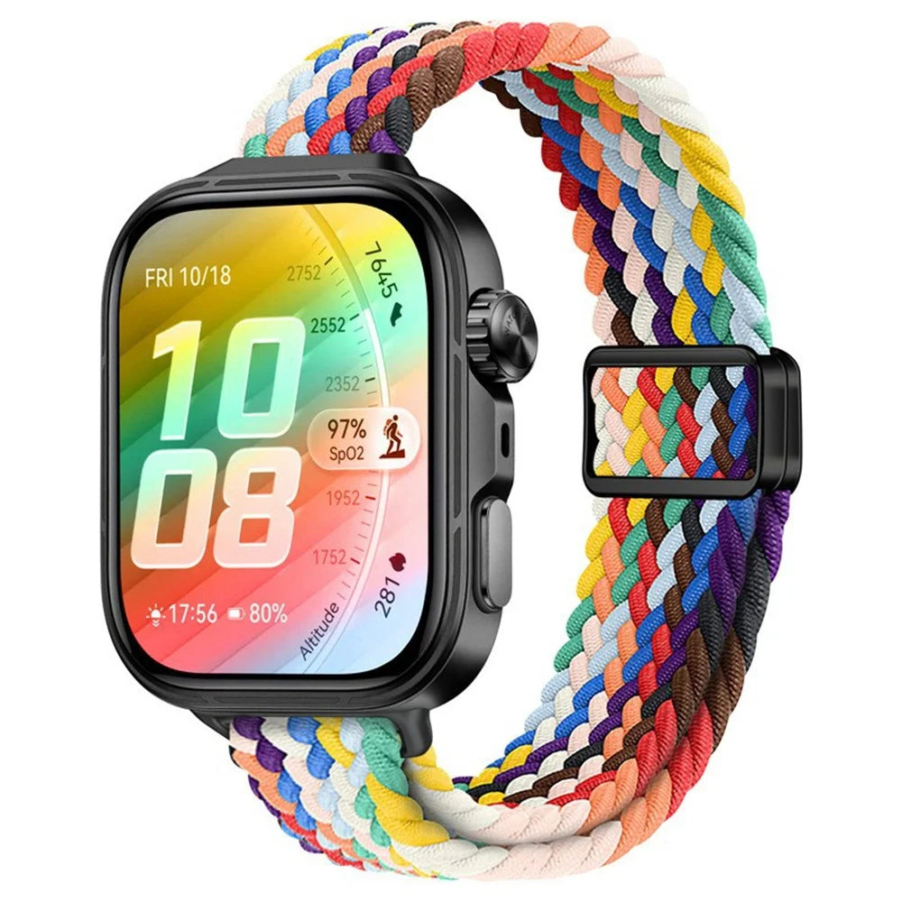 Braided Nylon Strap For Huawei Watch Fit 5 / Fit 5 Pro / Fit 4 / Fit 4 Pro /  Fit 3 , Magnetic Buckle Woven Loop Replacement Wristband - Official Rainbow - 2