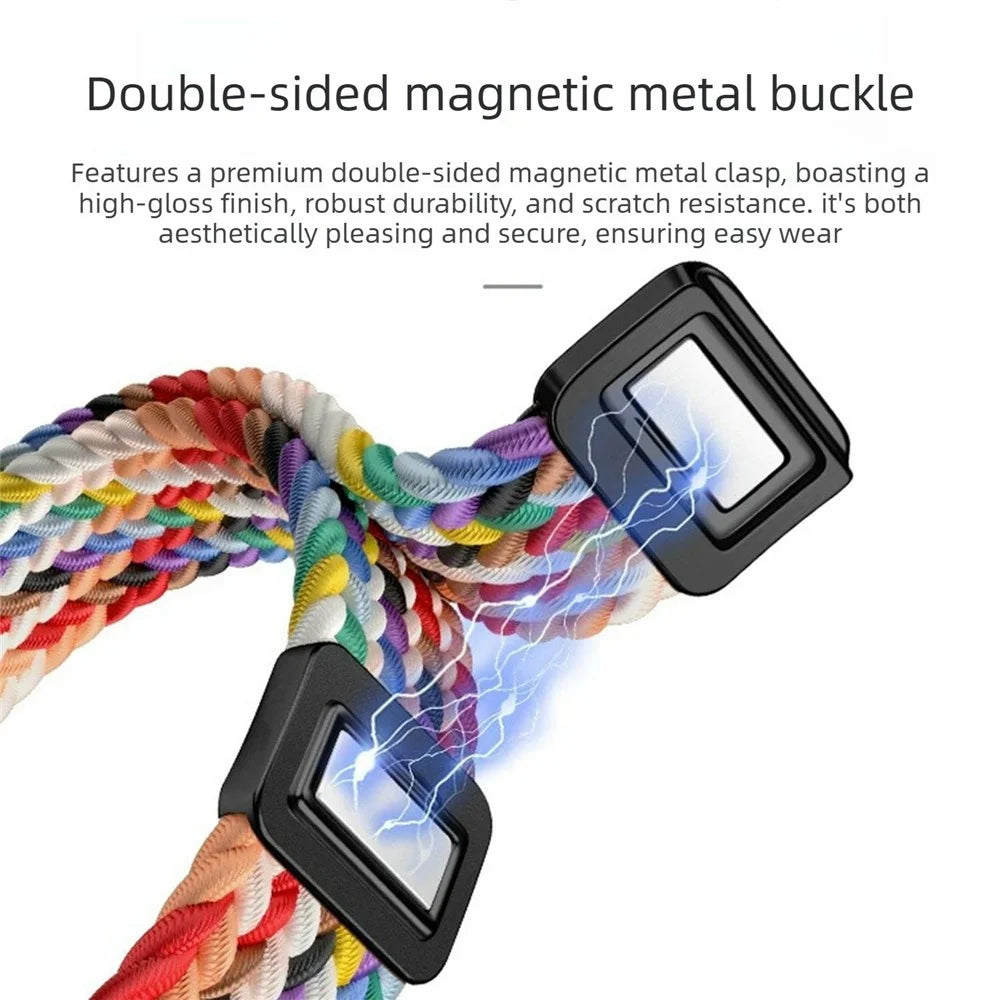 Braided Nylon Strap For Huawei Watch Fit 5 / Fit 5 Pro / Fit 4 / Fit 4 Pro /  Fit 3 , Magnetic Buckle Woven Loop Replacement Wristband - Official Rainbow - 3