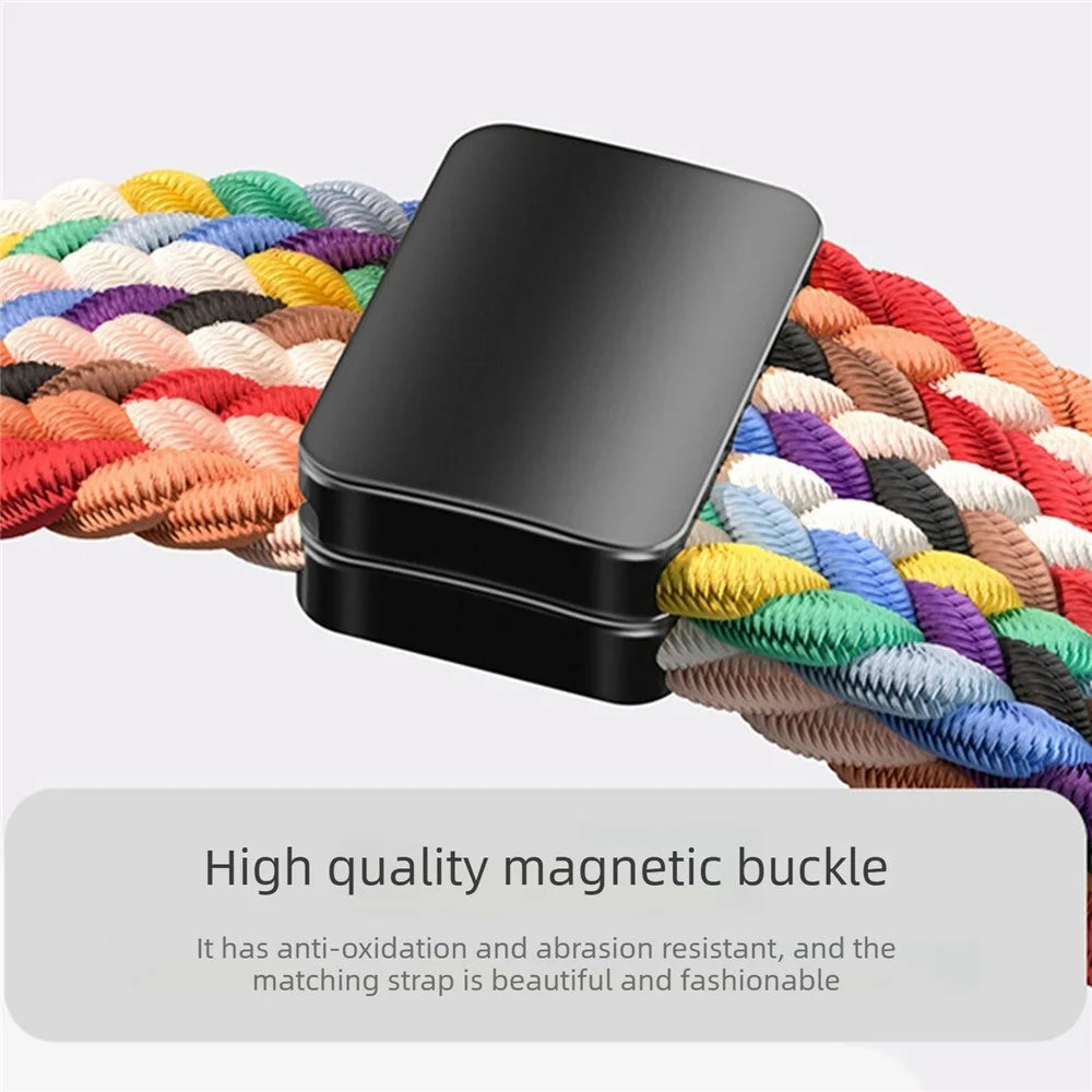 Braided Nylon Strap For Huawei Watch Fit 5 / Fit 5 Pro / Fit 4 / Fit 4 Pro /  Fit 3 , Magnetic Buckle Woven Loop Replacement Wristband - Official Rainbow - 5