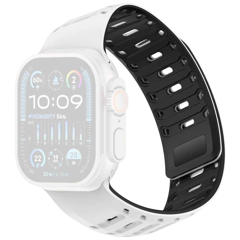 Beveled Watch Band for Apple Watch Ultra 3 2 1 49mm / Series 11 10 46mm  / 9 8 7 45mm / SE3 SE2 SE 6 5 4 44mm / 3 2 1 42mm Breathable Silicone Replacement Strap - White+Black - 1