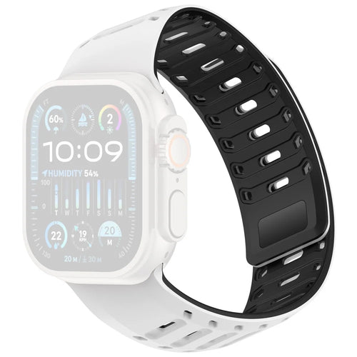 Beveled Watch Band for Apple Watch Ultra 3 2 1 49mm / Series 11 10 46mm  / 9 8 7 45mm / SE3 SE2 SE 6 5 4 44mm / 3 2 1 42mm Breathable Silicone Replacement Strap - White+Black - 1