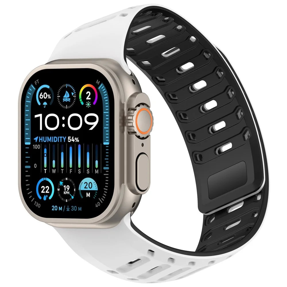 Beveled Watch Band for Apple Watch Ultra 3 2 1 49mm / Series 11 10 46mm  / 9 8 7 45mm / SE3 SE2 SE 6 5 4 44mm / 3 2 1 42mm Breathable Silicone Replacement Strap - White+Black - 2