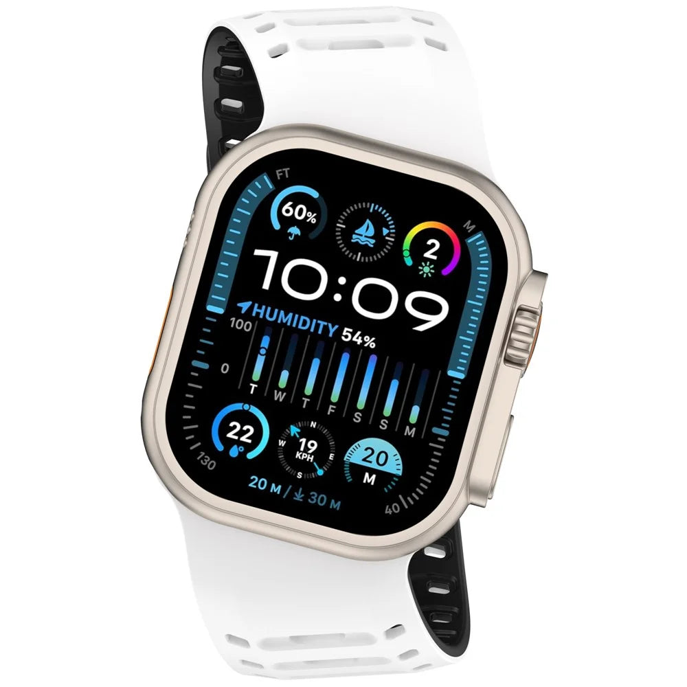 Beveled Watch Band for Apple Watch Ultra 3 2 1 49mm / Series 11 10 46mm  / 9 8 7 45mm / SE3 SE2 SE 6 5 4 44mm / 3 2 1 42mm Breathable Silicone Replacement Strap - White+Black - 3