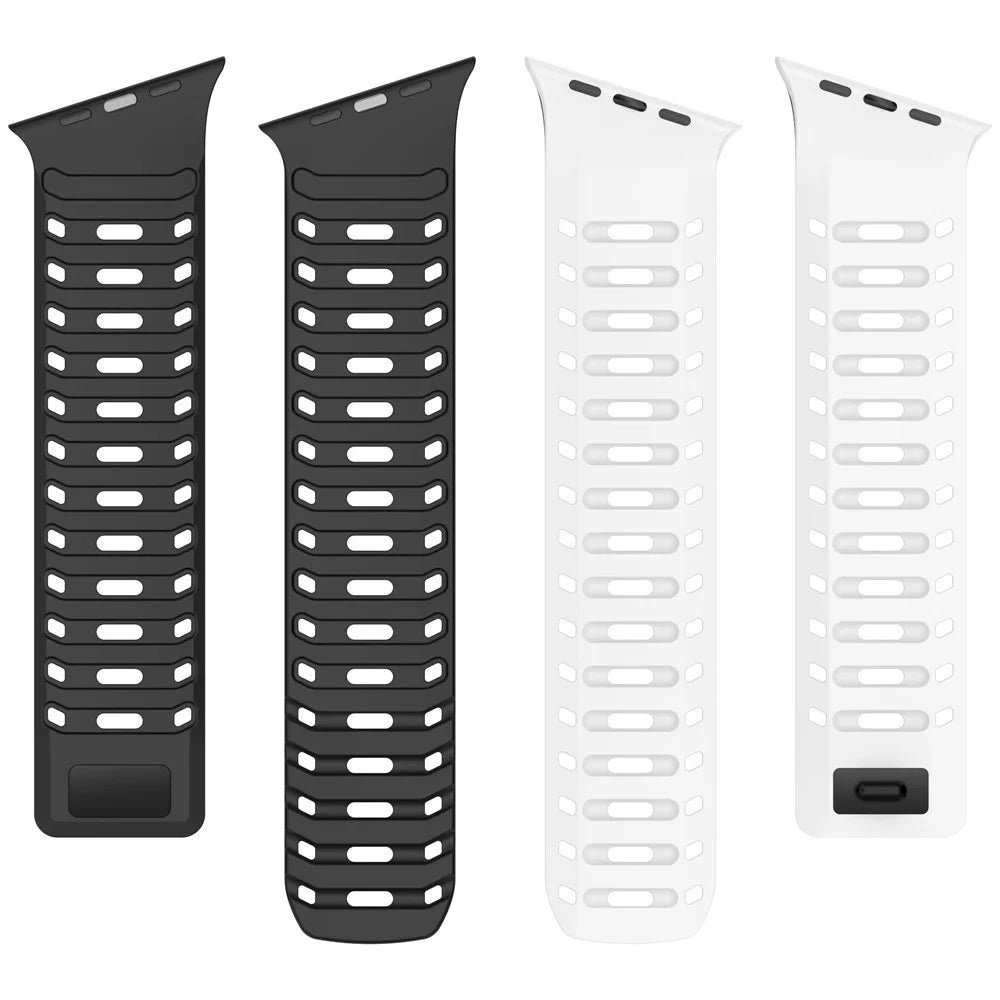 Beveled Watch Band for Apple Watch Ultra 3 2 1 49mm / Series 11 10 46mm  / 9 8 7 45mm / SE3 SE2 SE 6 5 4 44mm / 3 2 1 42mm Breathable Silicone Replacement Strap - White+Black - 4