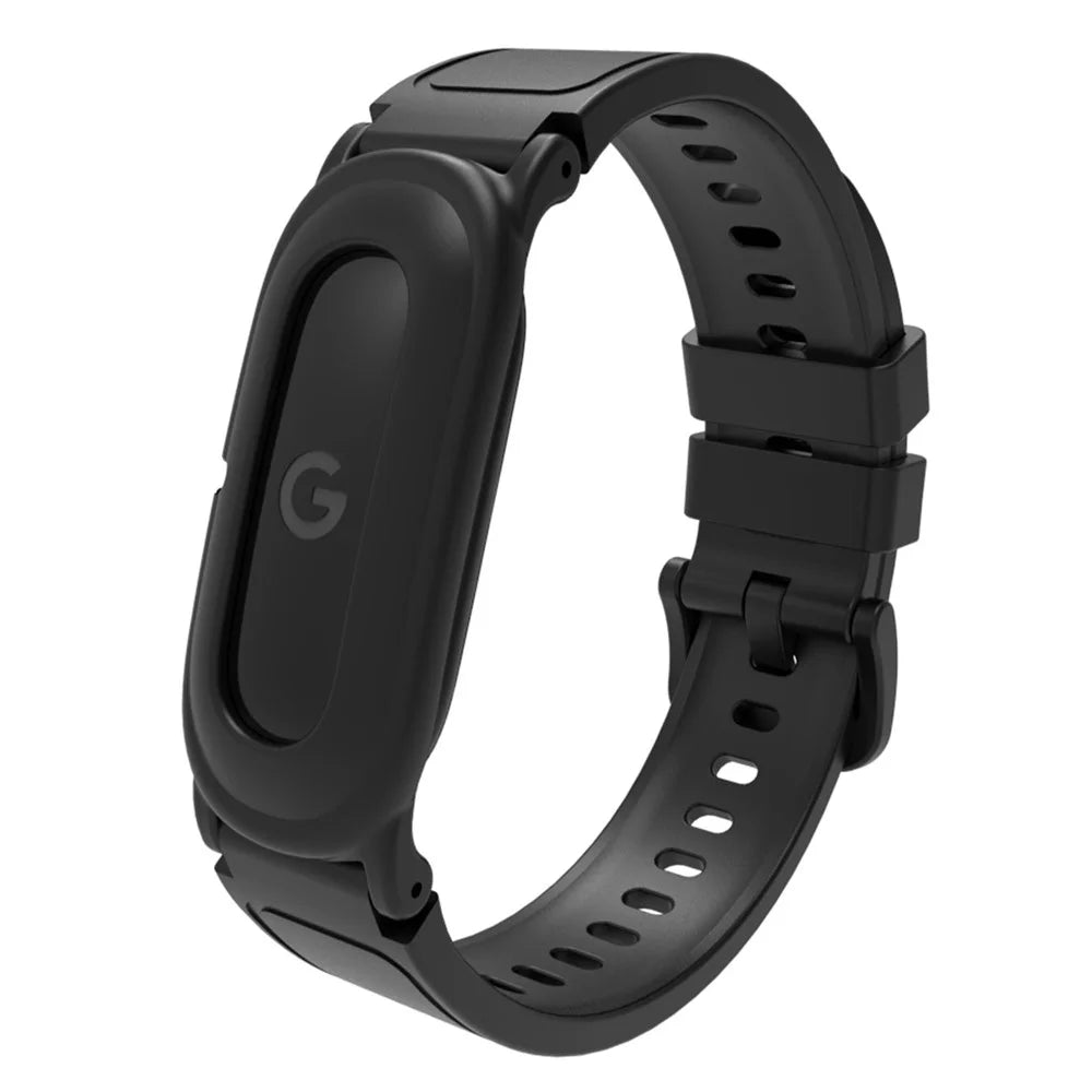 For Google Fitbit Air Watch Band Solid Color TPU Replacement Strap with Protective Case - Black - 1
