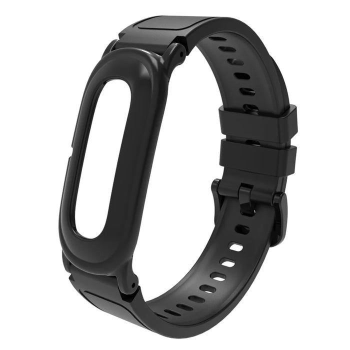 For Google Fitbit Air Watch Band Solid Color TPU Replacement Strap with Protective Case - Black - 2
