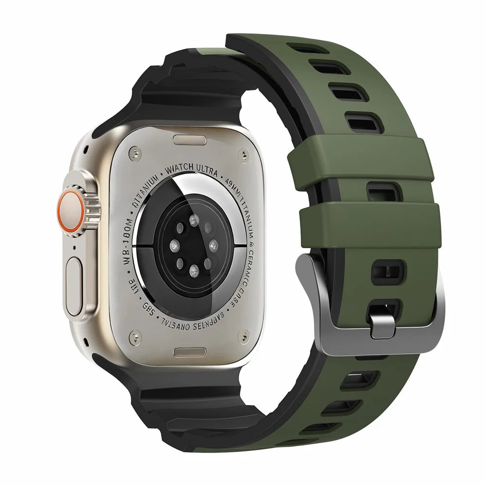 Dual-Color Watch Band For Apple Watch Ultra 3 2 1 49mm / Series 11 10 46mm / 9 8 7 45mm / SE3 SE2 SE 6 5 4 44mm / 3 2 1 42mm Silicone Strap Replacement Wristband - Army Green+Black - 1