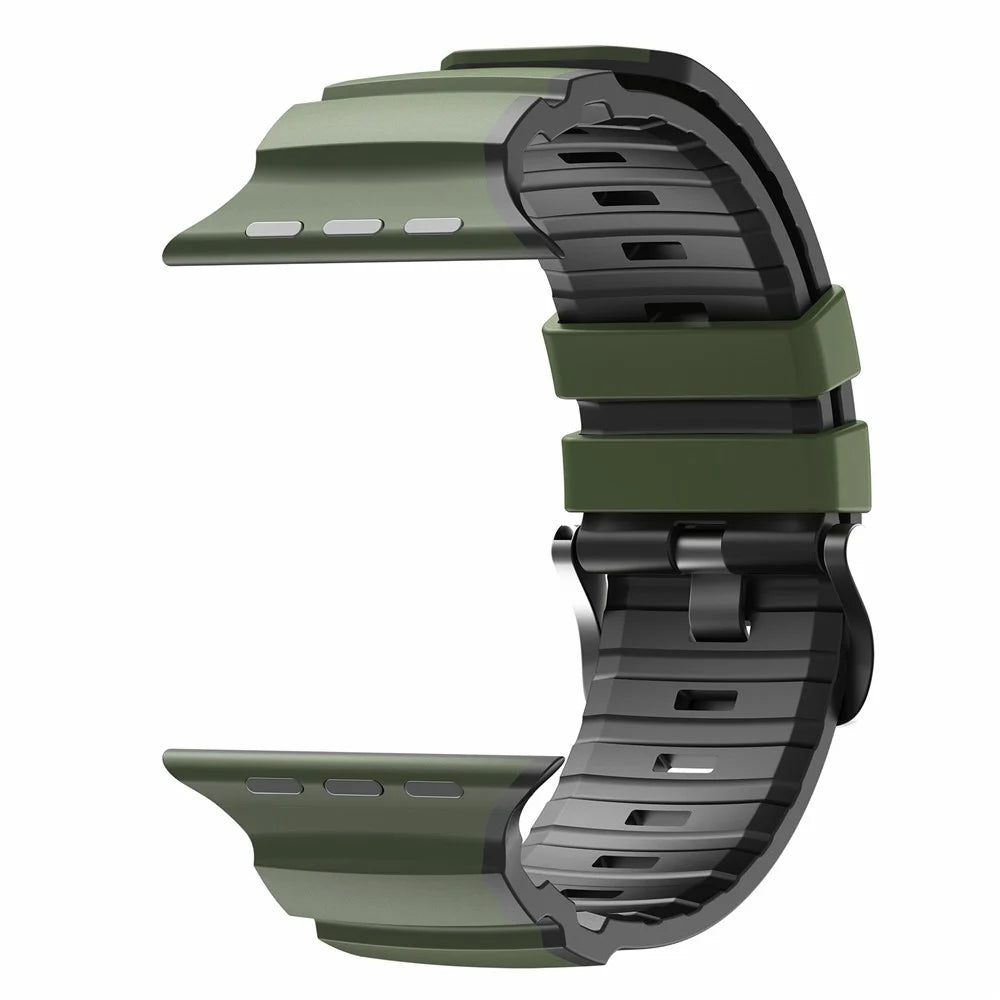 Dual-Color Watch Band For Apple Watch Ultra 3 2 1 49mm / Series 11 10 46mm / 9 8 7 45mm / SE3 SE2 SE 6 5 4 44mm / 3 2 1 42mm Silicone Strap Replacement Wristband - Army Green+Black - 3