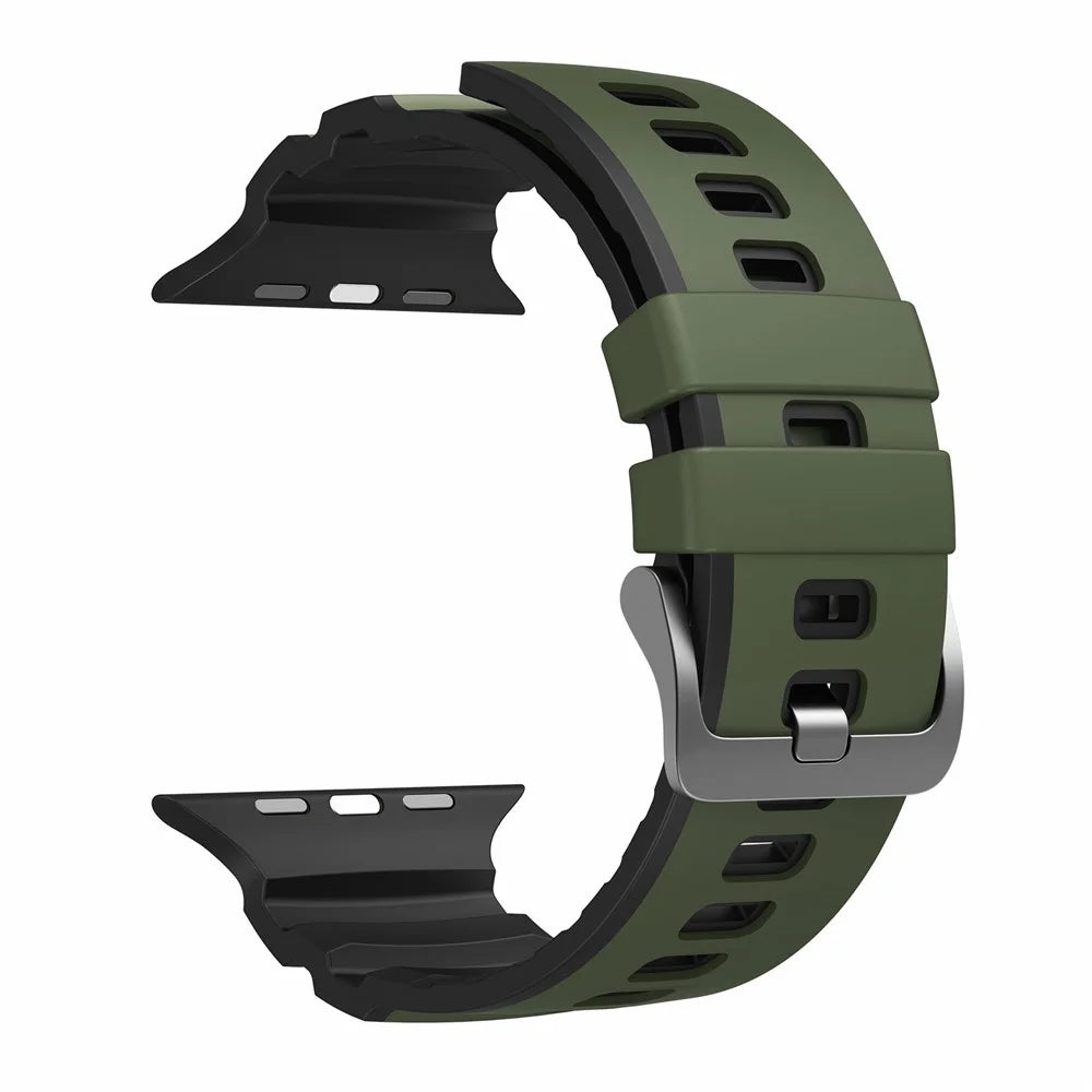 Dual-Color Watch Band For Apple Watch Ultra 3 2 1 49mm / Series 11 10 46mm / 9 8 7 45mm / SE3 SE2 SE 6 5 4 44mm / 3 2 1 42mm Silicone Strap Replacement Wristband - Army Green+Black - 4