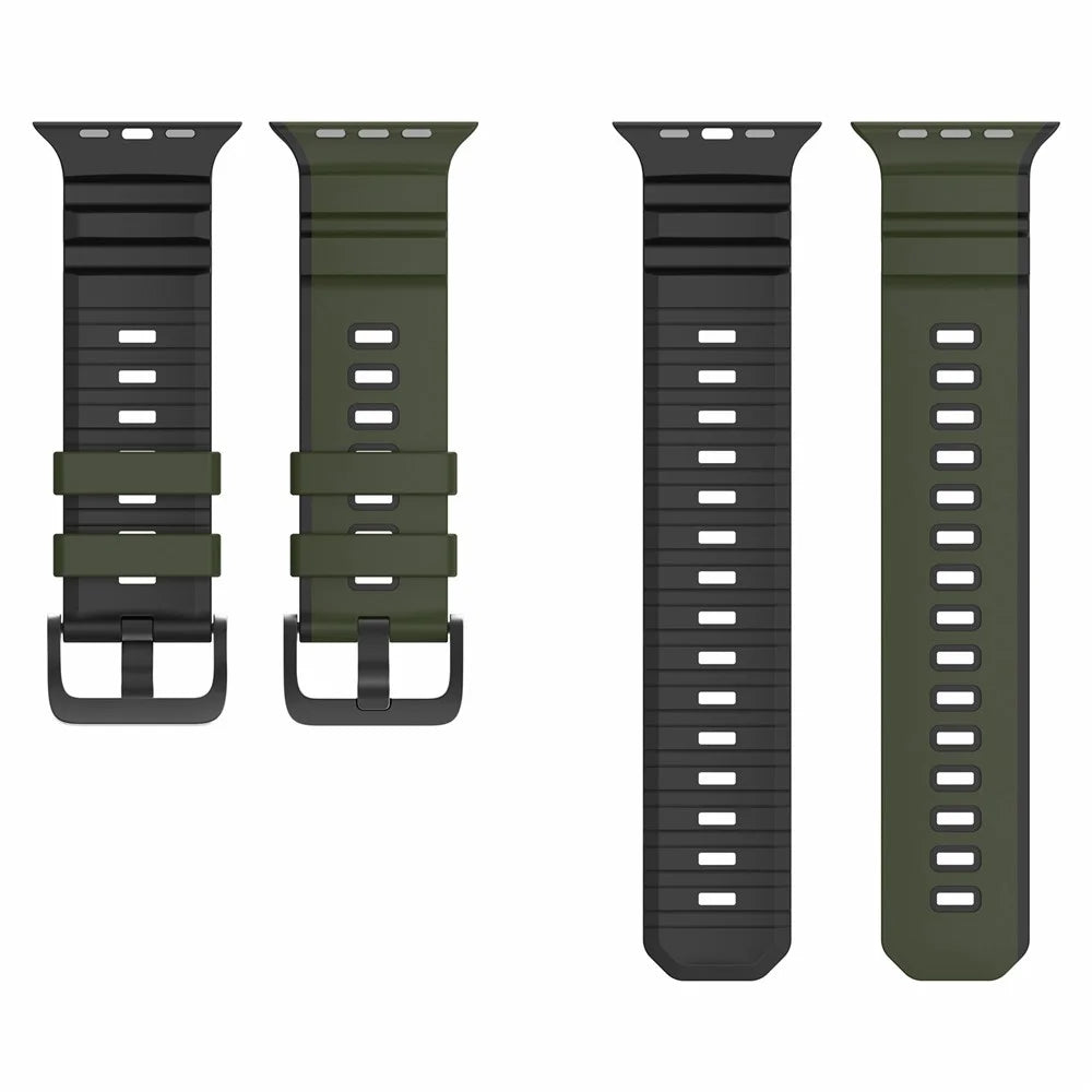 Dual-Color Watch Band For Apple Watch Ultra 3 2 1 49mm / Series 11 10 46mm / 9 8 7 45mm / SE3 SE2 SE 6 5 4 44mm / 3 2 1 42mm Silicone Strap Replacement Wristband - Army Green+Black - 5