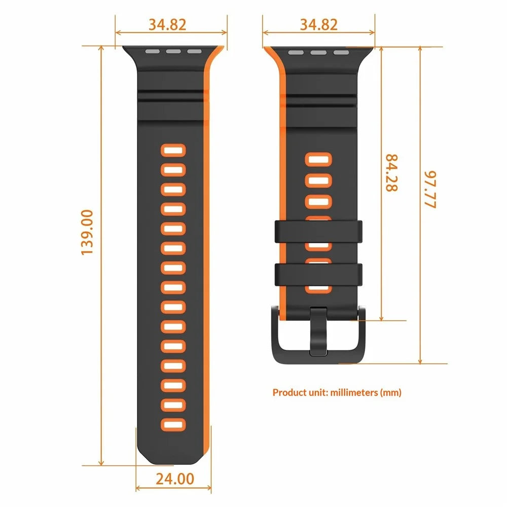 Dual-Color Watch Band For Apple Watch Ultra 3 2 1 49mm / Series 11 10 46mm / 9 8 7 45mm / SE3 SE2 SE 6 5 4 44mm / 3 2 1 42mm Silicone Strap Replacement Wristband - Army Green+Black - 7
