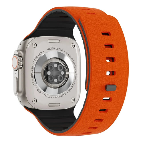 Replacement Wristband for Apple Watch Series 11 10 42mm  /  9 8 7 41mm  /  SE3 SE2 SE 6 5 4 40mm  /  3 2 1 38mm Textured Silicone Magnetic Strap - Orange+Black - 1