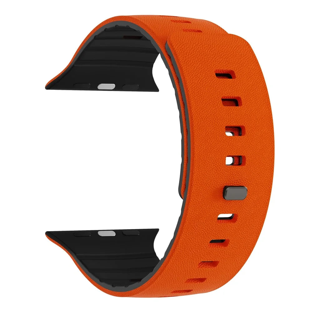 Replacement Wristband for Apple Watch Series 11 10 42mm  /  9 8 7 41mm  /  SE3 SE2 SE 6 5 4 40mm  /  3 2 1 38mm Textured Silicone Magnetic Strap - Orange+Black - 6