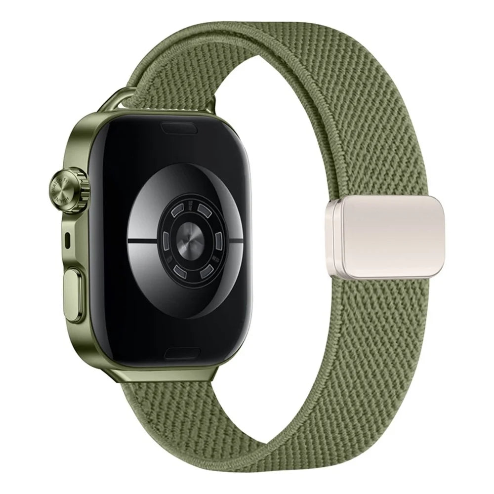 Elastic Nylon Strap for Huawei Watch Fit 5  /  5 Pro  /  4  /  4 Pro  /  3 Dual Magnetic Buckle Woven Band - Olive Green - 1