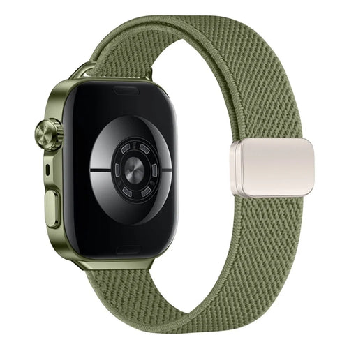 Elastic Nylon Strap for Huawei Watch Fit 5  /  5 Pro  /  4  /  4 Pro  /  3 Dual Magnetic Buckle Woven Band - Olive Green - 1