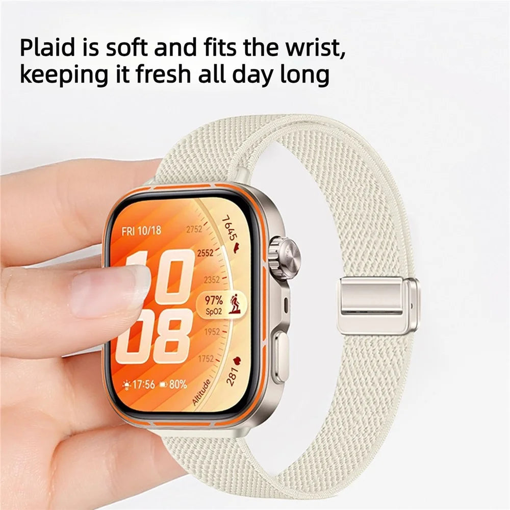 Elastic Nylon Strap for Huawei Watch Fit 5  /  5 Pro  /  4  /  4 Pro  /  3 Dual Magnetic Buckle Woven Band - Olive Green - 5