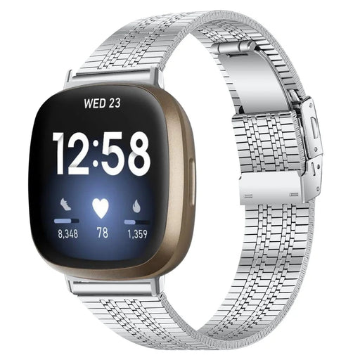Fine Quality Stainless Steel Smart Watch Band Replacement 5 Beads Watch Strap for Fitbit Versa 3/Sense - Silver - 2