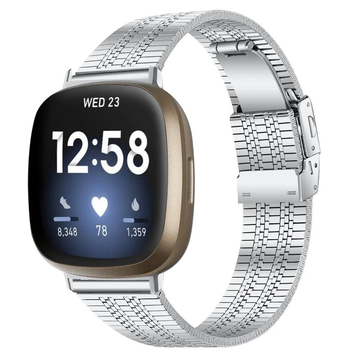 Fine Quality Stainless Steel Smart Watch Band Replacement 5 Beads Watch Strap for Fitbit Versa 3/Sense - Silver - 2