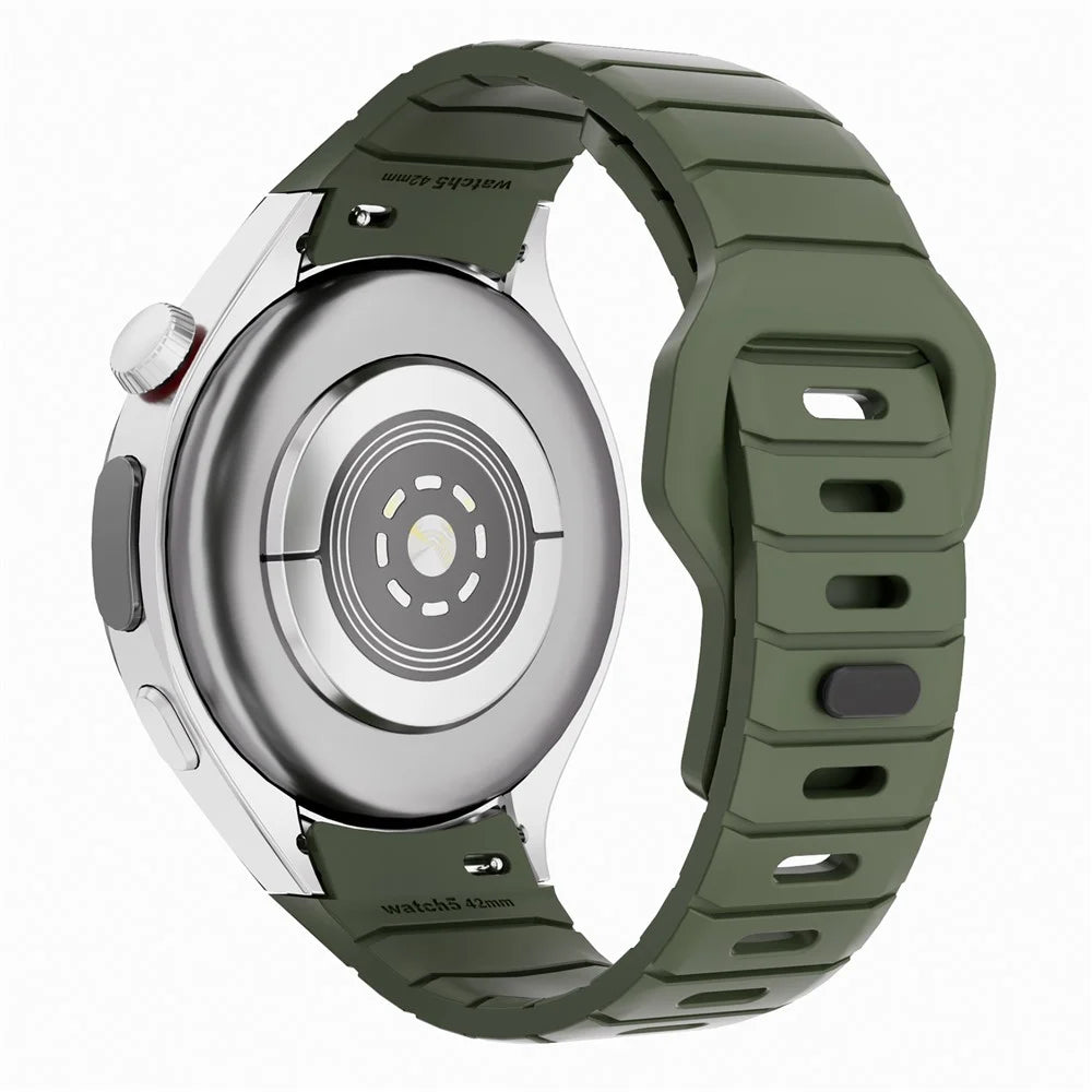 For Huawei Watch 5 42mm Adjustable Strap Armor Reverse T-Buckle Silicone Watch Band - Green - 1