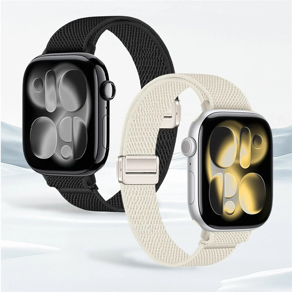 Woven Nylon Band for Apple Watch Series 11 10 42mm  /  9 8 7 41mm  /  SE3 SE2 SE 6 5 4 40mm  /  3 2 1 38mm Magnetic Slim Elastic Strap - Olive Green - 3