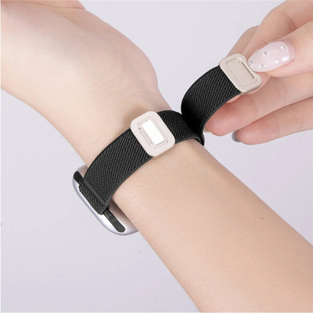 Woven Nylon Band for Apple Watch Series 11 10 42mm  /  9 8 7 41mm  /  SE3 SE2 SE 6 5 4 40mm  /  3 2 1 38mm Magnetic Slim Elastic Strap - Olive Green - 4