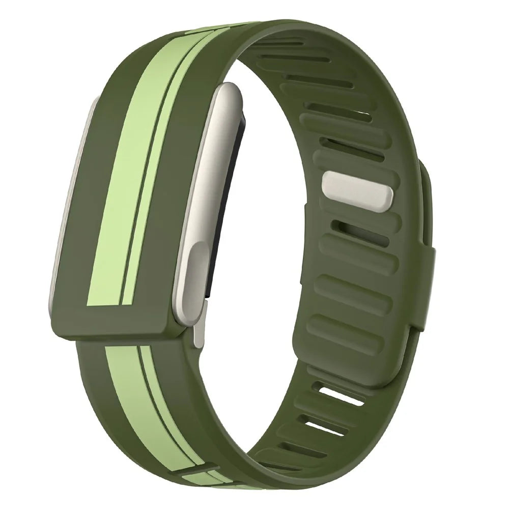Silicone Strap for WHOOP 5.0 / LIFE / 5.0 LIFE MG / 5.0 Peak / 5.0 One Color-block Stripe Sport Wristband - Green + Lime / Titanium Case - 1