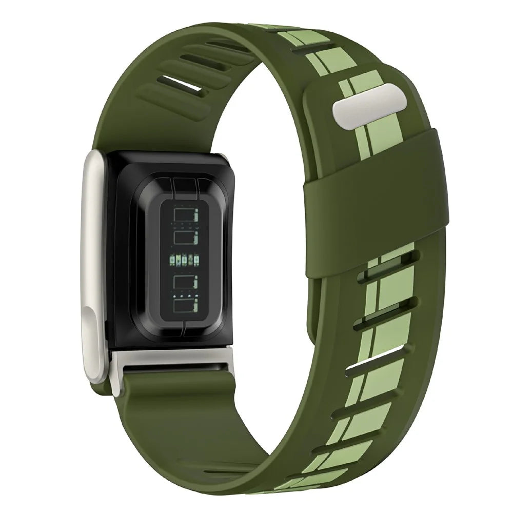 Silicone Strap for WHOOP 5.0 / LIFE / 5.0 LIFE MG / 5.0 Peak / 5.0 One Color-block Stripe Sport Wristband - Green + Lime / Titanium Case - 2