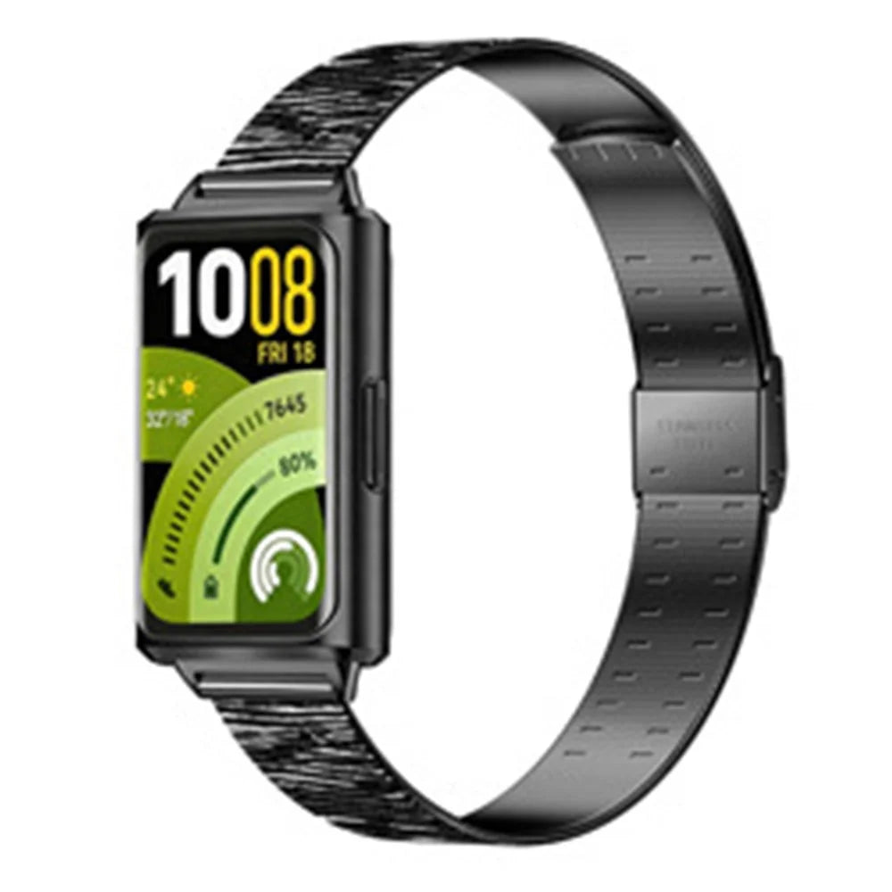 For Huawei Band 11 / 11 Pro Crushed Grain Texture Stainless Steel Replacement Wristband with Magnetic Buckle - Light Ink - 2