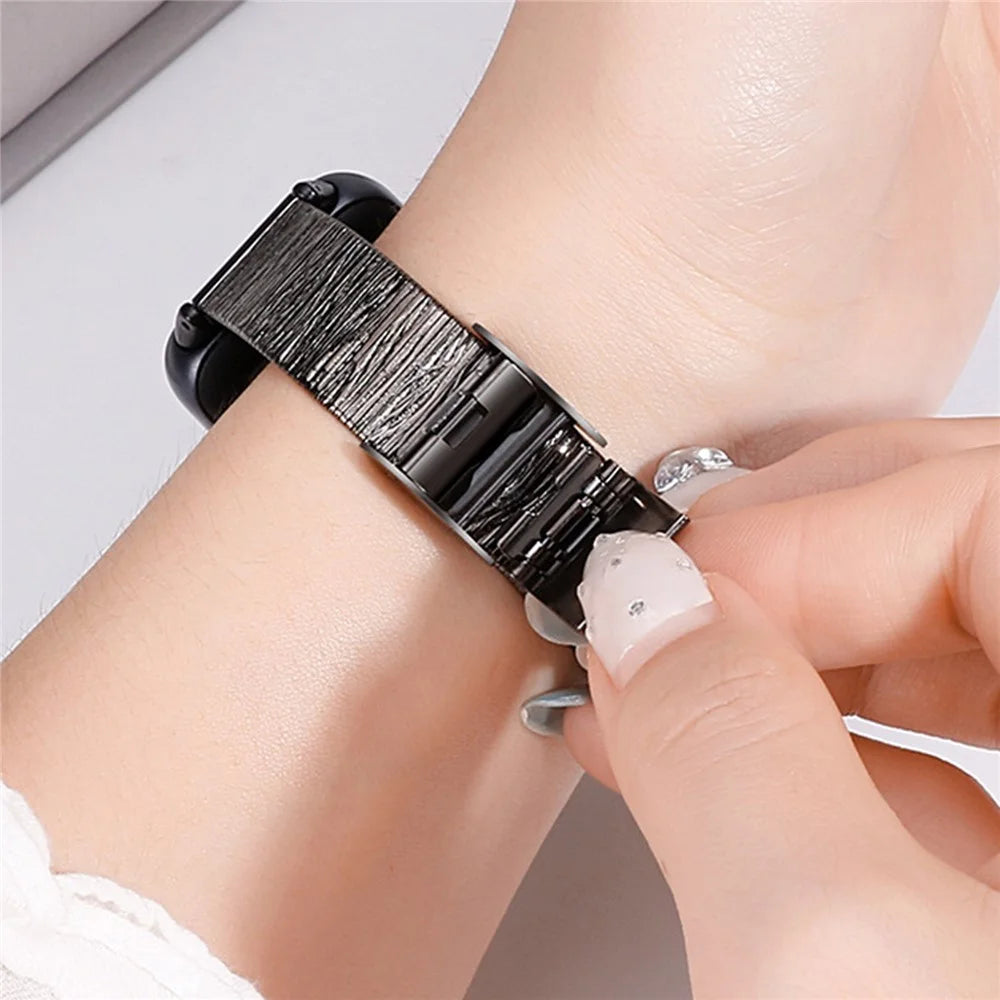 For Huawei Band 11 / 11 Pro Crushed Grain Texture Stainless Steel Replacement Wristband with Magnetic Buckle - Light Ink - 3