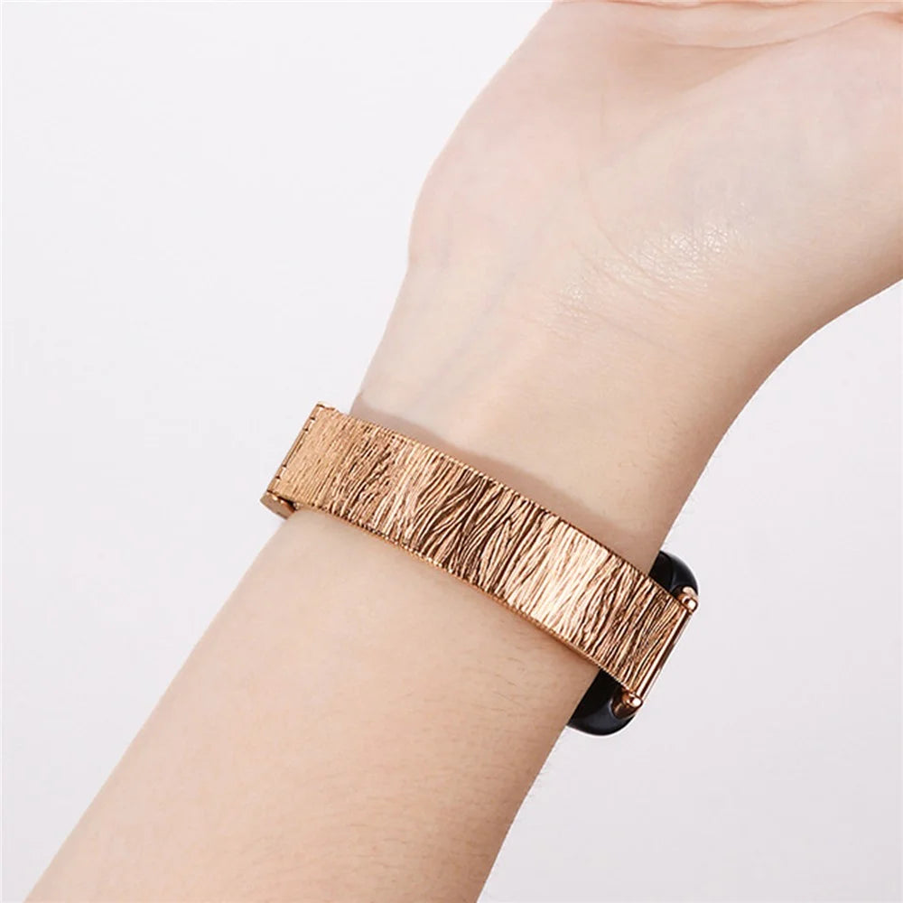 For Huawei Band 11 / 11 Pro Crushed Grain Texture Stainless Steel Replacement Wristband with Magnetic Buckle - Light Ink - 5