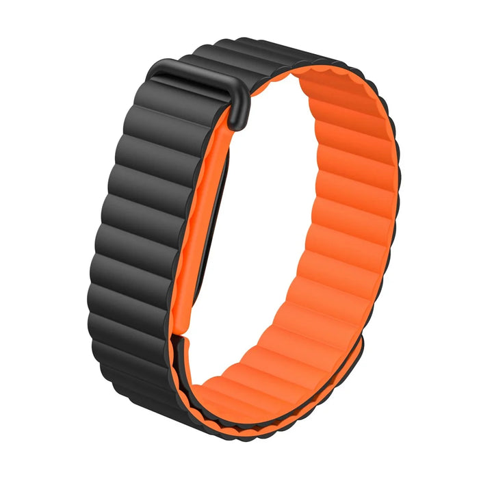 For Google Fitbit Air Strap Classic Texture Silicone + TPU Magnetic Wristband - Black Orange+Orange Frame - 1