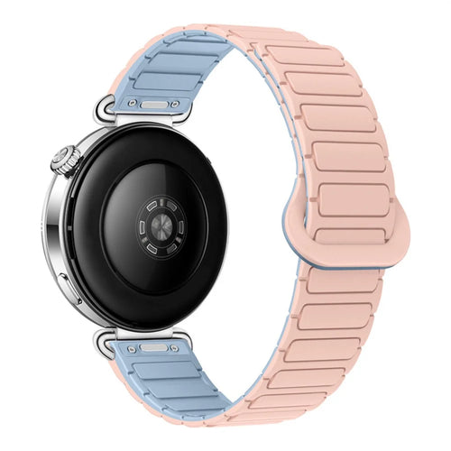 18mm Silicone Strap for Huawei Watch GT 6 41mm / GT 5 41mm / GT 5 Pro 42mm Two-Tone Magnetic Quick Release Replacement Band - Sand Pink+Mist Blue - 1