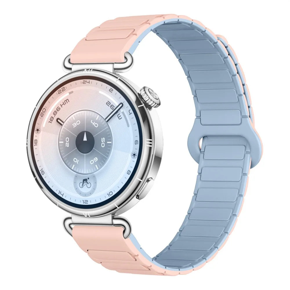 18mm Silicone Strap for Huawei Watch GT 6 41mm / GT 5 41mm / GT 5 Pro 42mm Two-Tone Magnetic Quick Release Replacement Band - Sand Pink+Mist Blue - 2