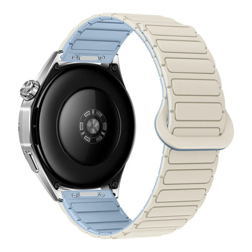 20mm Silicone Strap for Samsung Galaxy Watch7 44mm / 40mm / Watch6 Classic 43mm / 47mm Two-Tone Magnetic Quick Release Replacement Band - Antique White+Mist Blue - 1