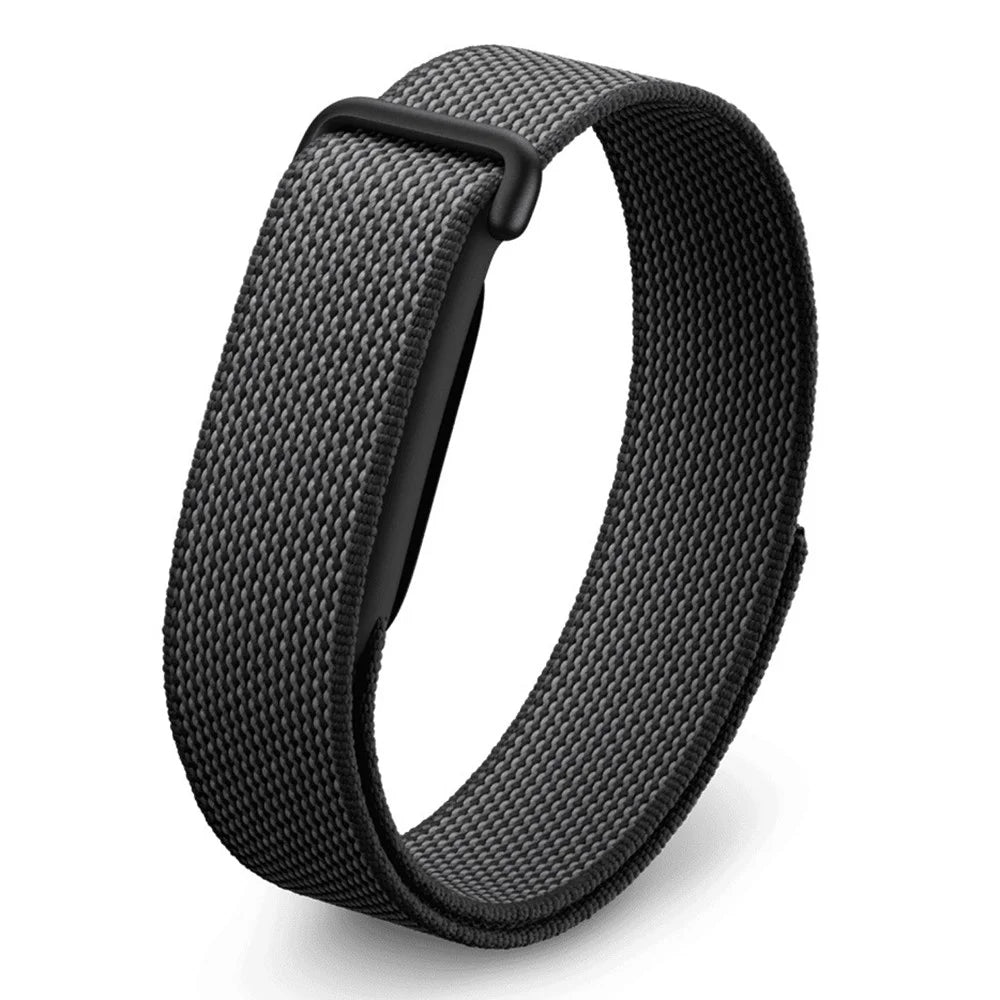 For Google Fitbit Air Magic Tape Nylon Loop Strap with Metal Buckle Quick Release Adjustable Replacement Wristband - Black - 1