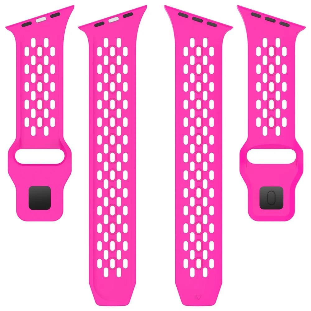 Silicone Watch Band for Apple Watch Series 11 10 42mm  /  9 8 7 41mm  /  SE3 SE2 SE 6 5 4 40mm  /  3 2 1 38mm Slant Cut Breathable Mesh Strap - Hot Pink - 3