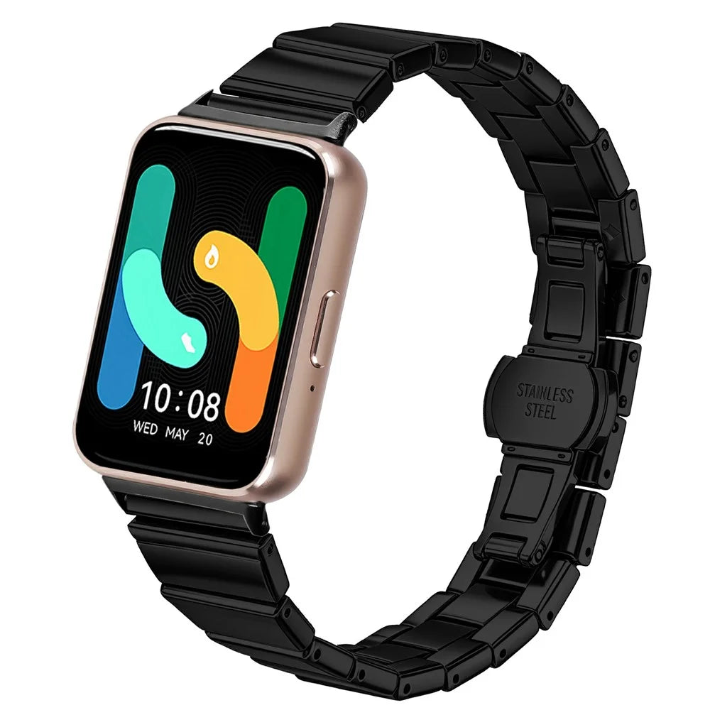 For Samsung Fit3 SM-R390 Watch Strap One-Beaded Stainless Steel Butterfly Buckle Band - Black - 2