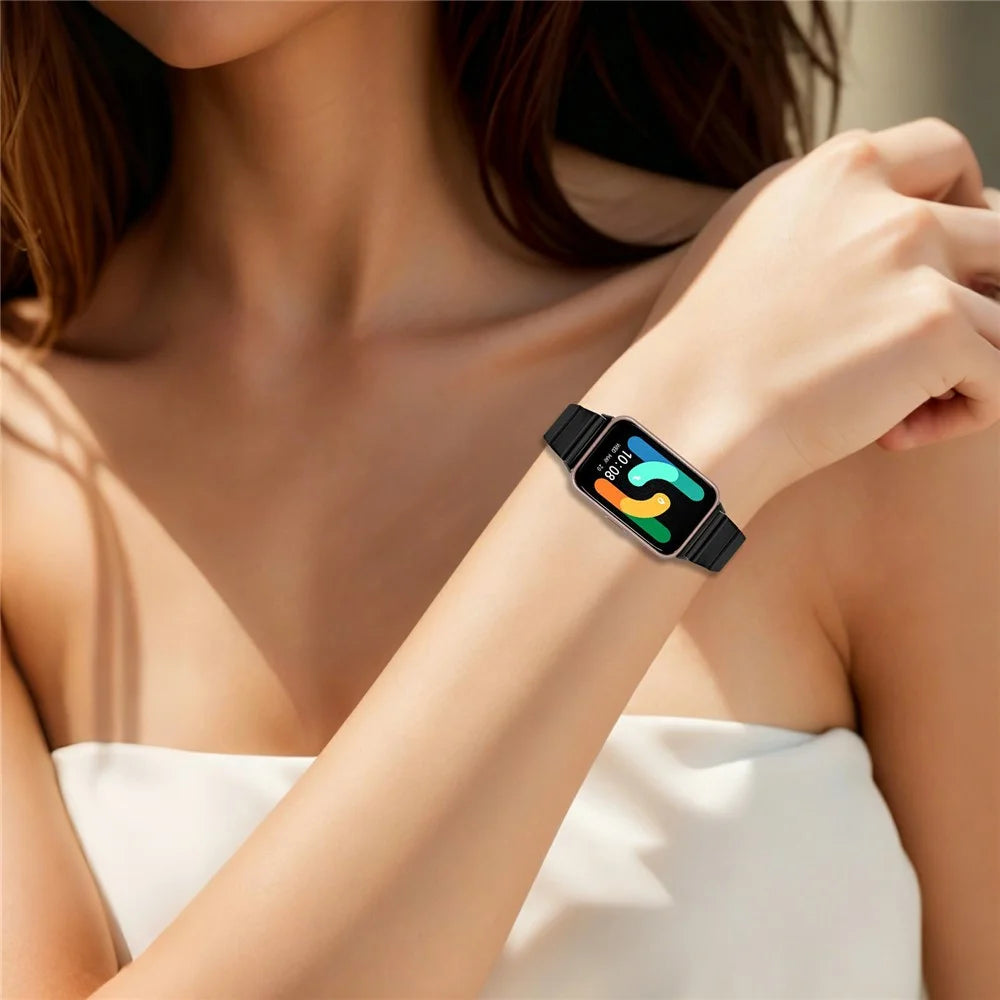 For Samsung Fit3 SM-R390 Watch Strap One-Beaded Stainless Steel Butterfly Buckle Band - Black - 4