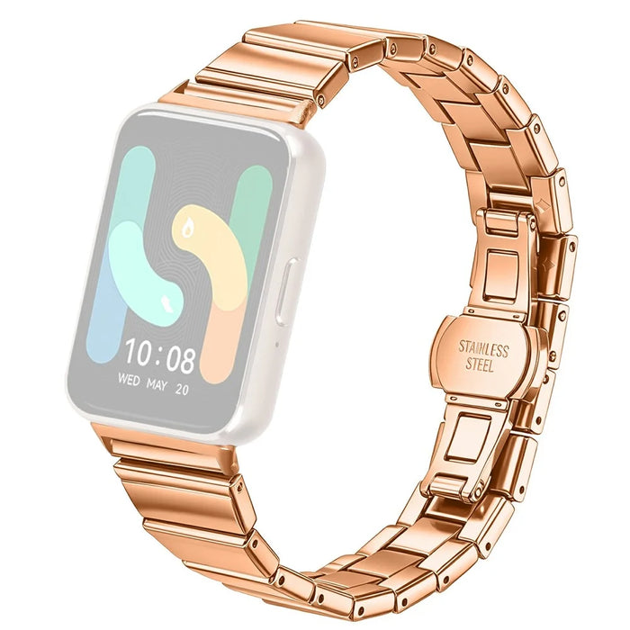 For Samsung Galaxy Fit3 SM-R390 Stainless Steel Watch Band Butterfly Clasp Strap - Rose Gold - 1