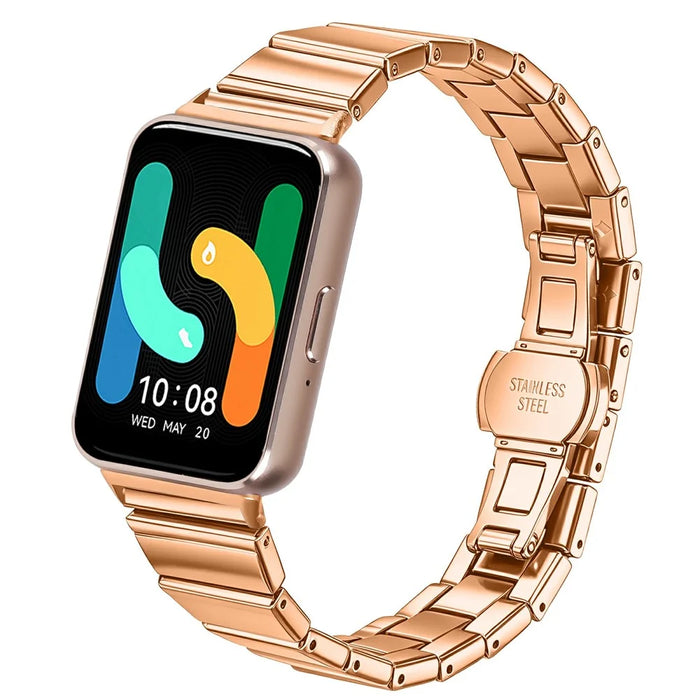 For Samsung Galaxy Fit3 SM-R390 Stainless Steel Watch Band Butterfly Clasp Strap - Rose Gold - 2