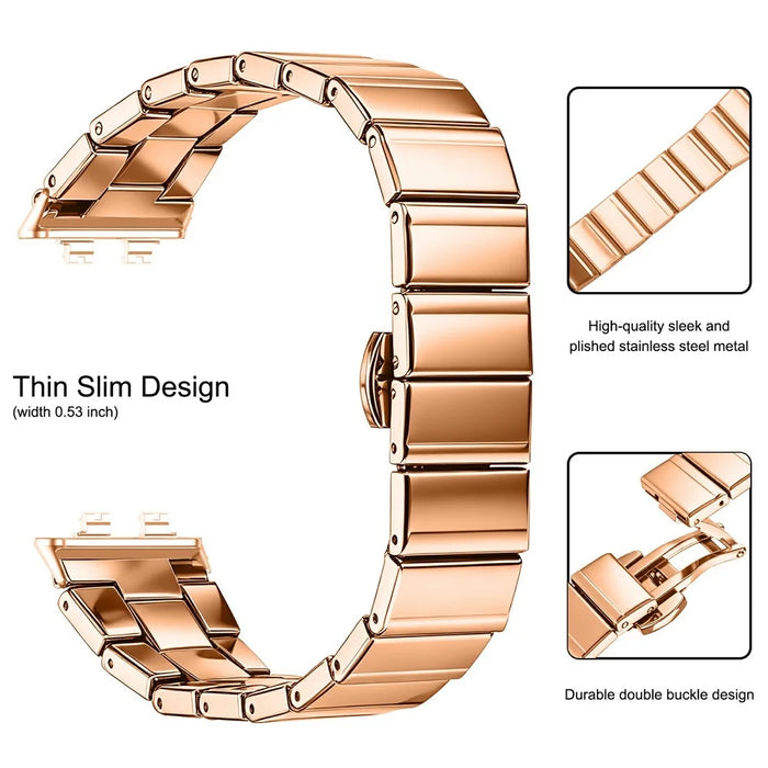 For Samsung Galaxy Fit3 SM-R390 Stainless Steel Watch Band Butterfly Clasp Strap - Rose Gold - 3