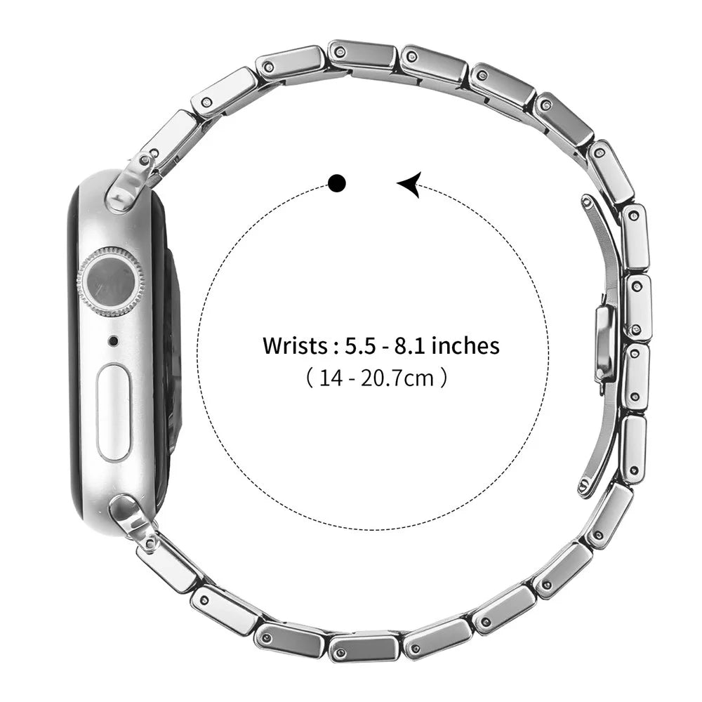 Watch Band For Apple Watch Series 11 10 42mm / 9 8 7 41mm / SE3 SE2 SE 6 5 4 40mm / 3 2 1 38mm , 18mm Stainless Steel One-Beaded Butterfly Clasp Metal Strap - Silver - 7