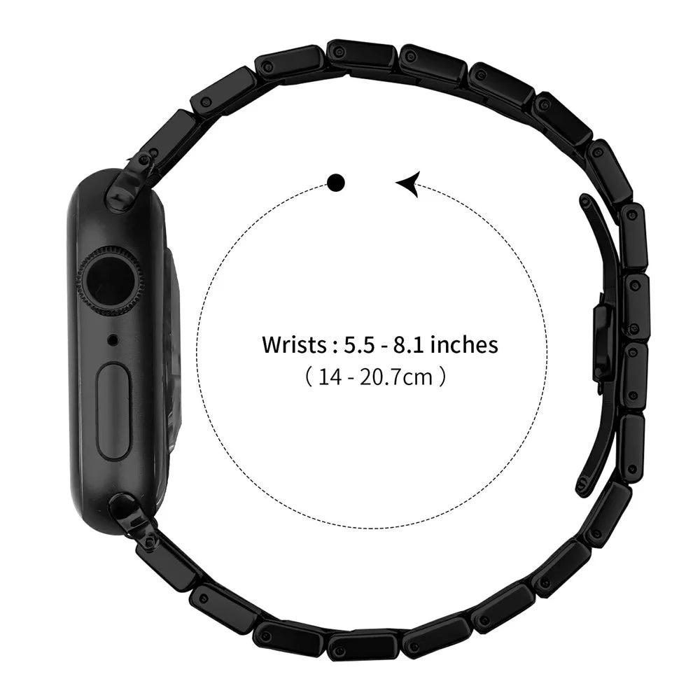 Watch Strap For Apple Watch Series 11 10 42mm / 9 8 7 41mm / SE3 SE2 SE 6 5 4 40mm / 3 2 1 38mm , 18mm One-Beaded Stainless Steel Butterfly Buckle Band - Black - 7